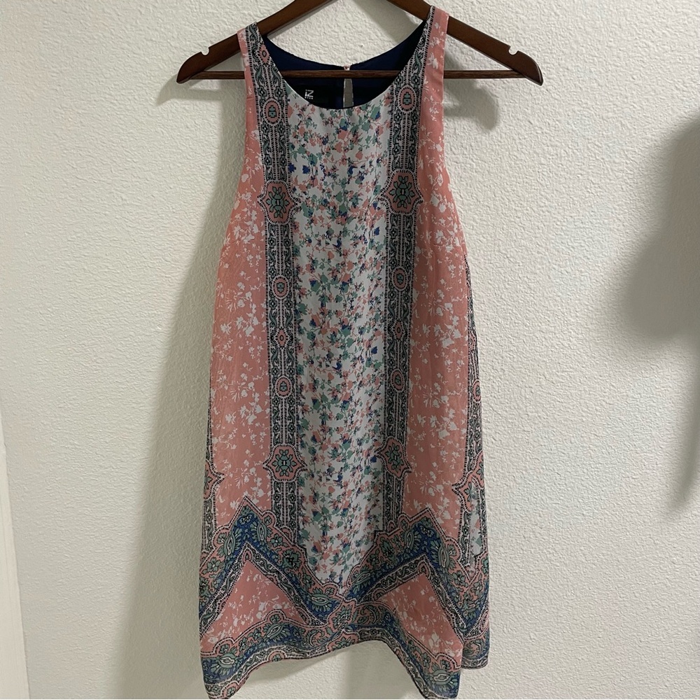 IZ Byer Navy Floral Dress with Multicolor Patterns